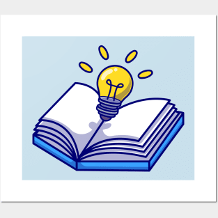 Book With Lighbulb Cartoon Posters and Art